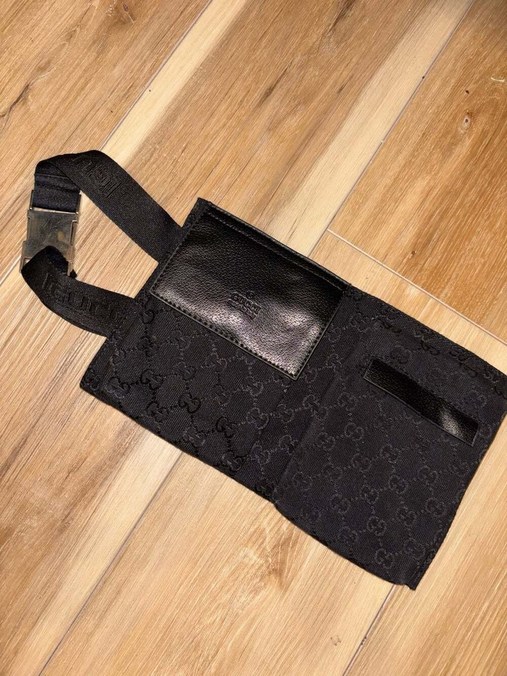 Gucci GG Canvas Monogram Double Pocket Belt Bag Black